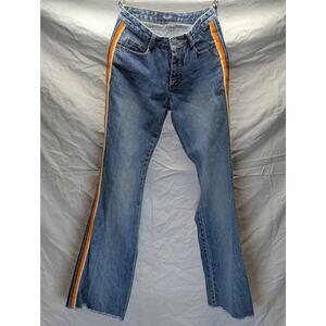 Angel Rainbow Stripe Denim Jeans – Y2K / Retro Streetwear, 90s Vibe - High-Waist